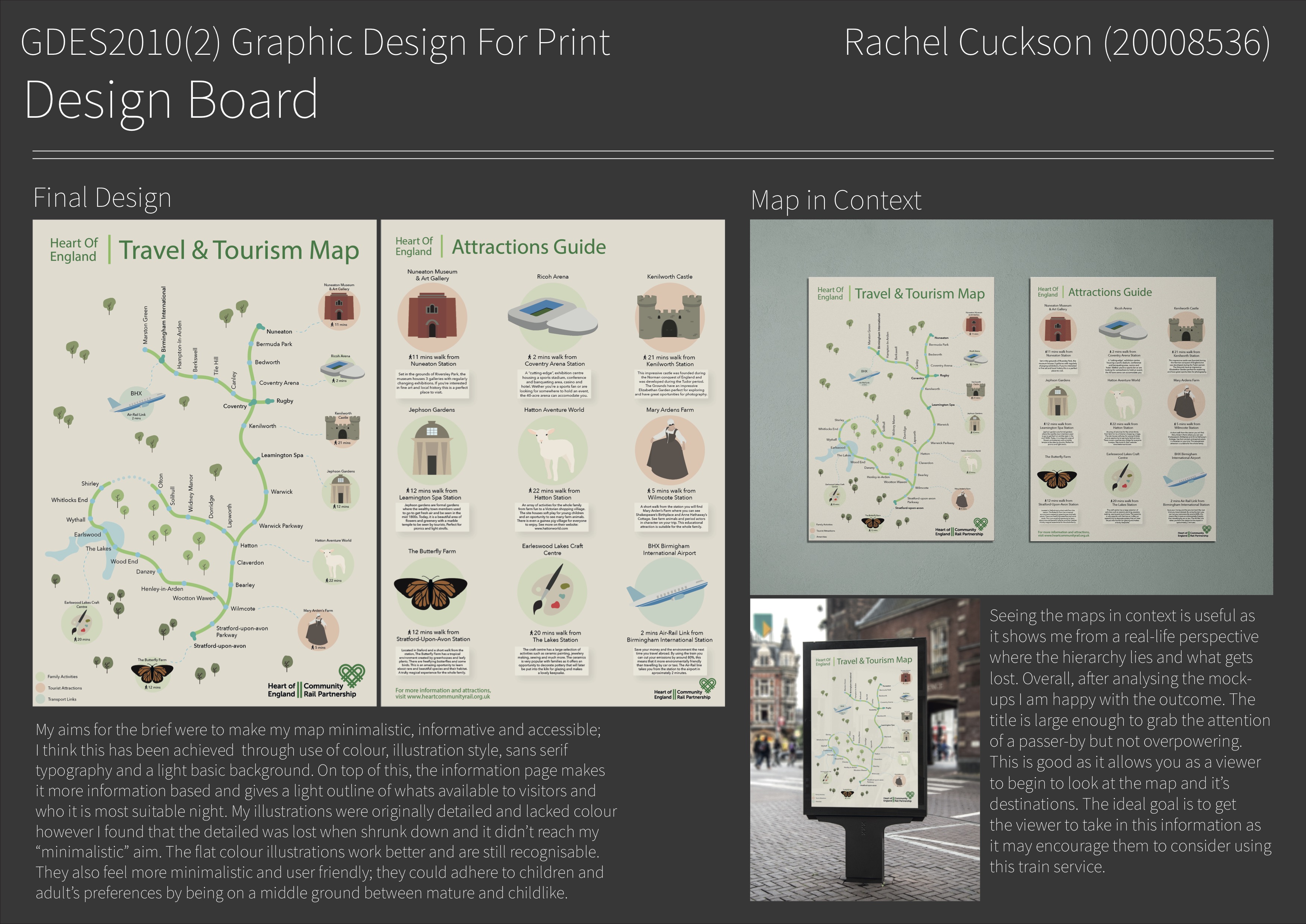 Board showing line map of heart of England CRP with key to different attractions